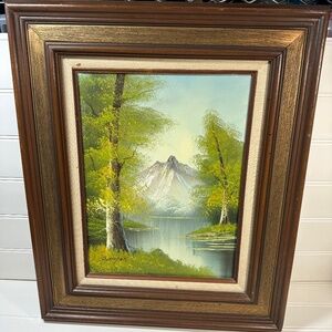 Landscape Oil Painting Signed B. COOPER  MountainS River Trees Forrest Tranquil
